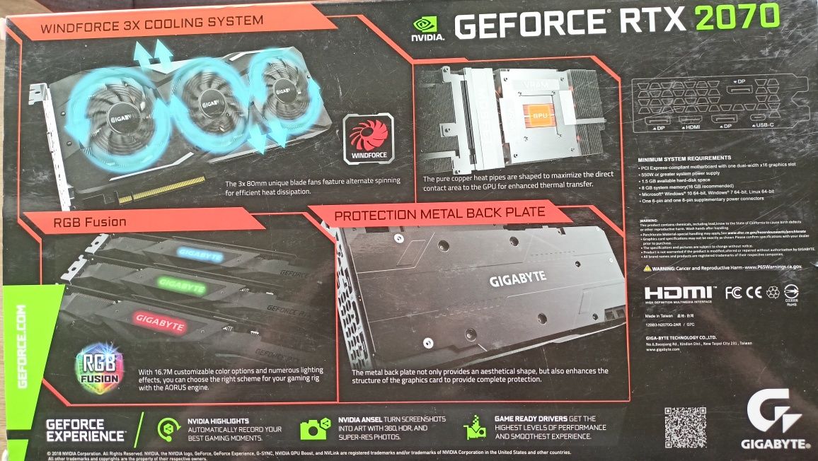 Karta graficzna GIGABYTE NVIDIA GeForce RTX 2070 gaming 8GB