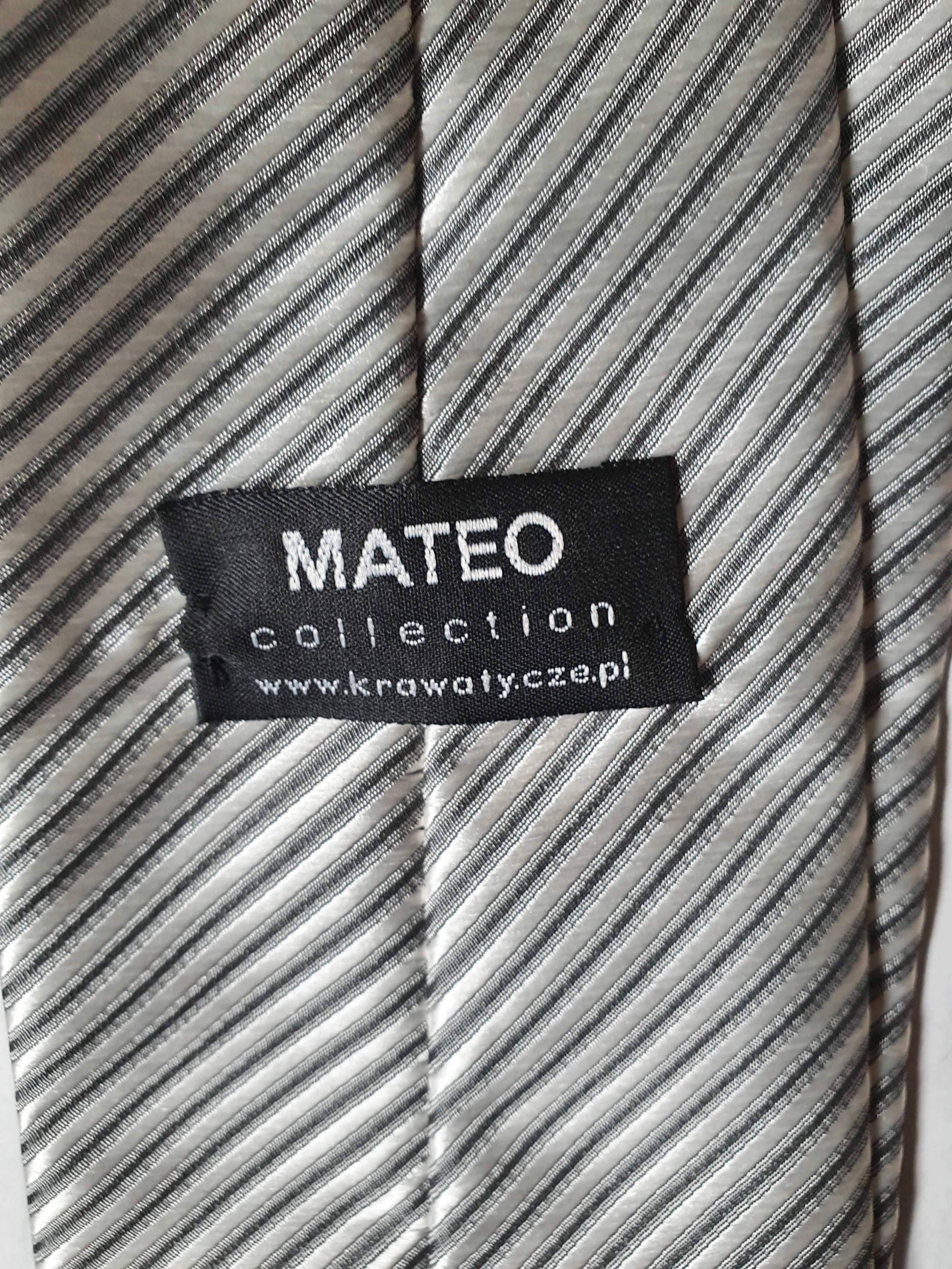 Krawat Mateo Collection srebrny szary skośne prążki (Z)