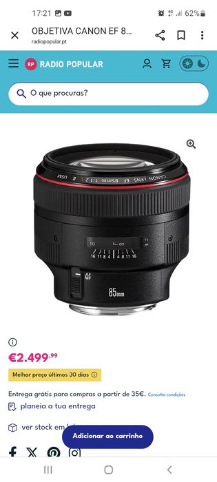 Lente canon 85mm 1.2 ll usm