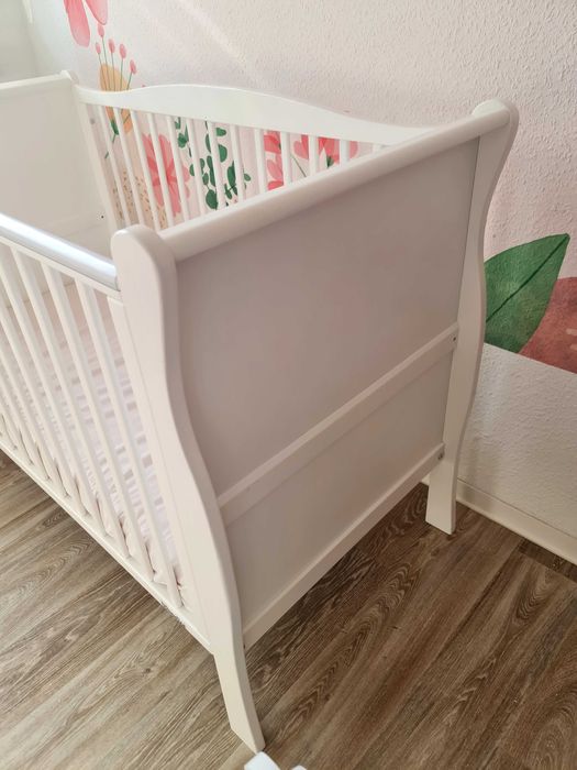 Drewniane lozeczko z gryzakiem Woodies 120×60+ materac, 2 wysokosci