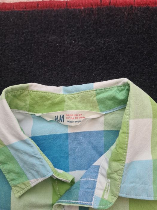 Koszula h&m rozmiar 98 z krótkim rękawem zielona niebieska