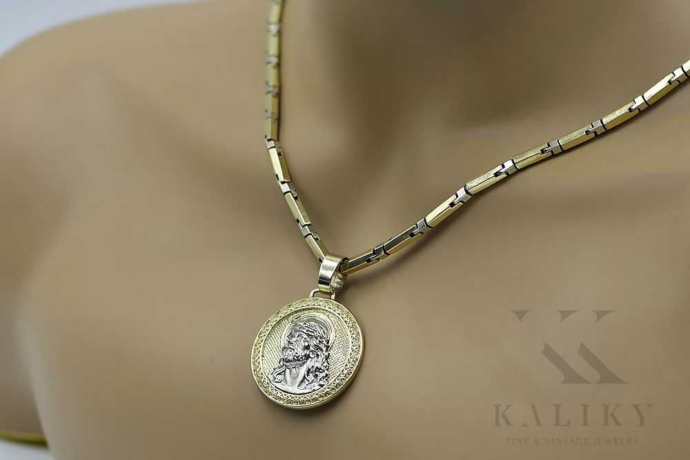 Złota zawieszka Jezusa 14k 585 z żółtego białego złota pj005yw Wr 36mm