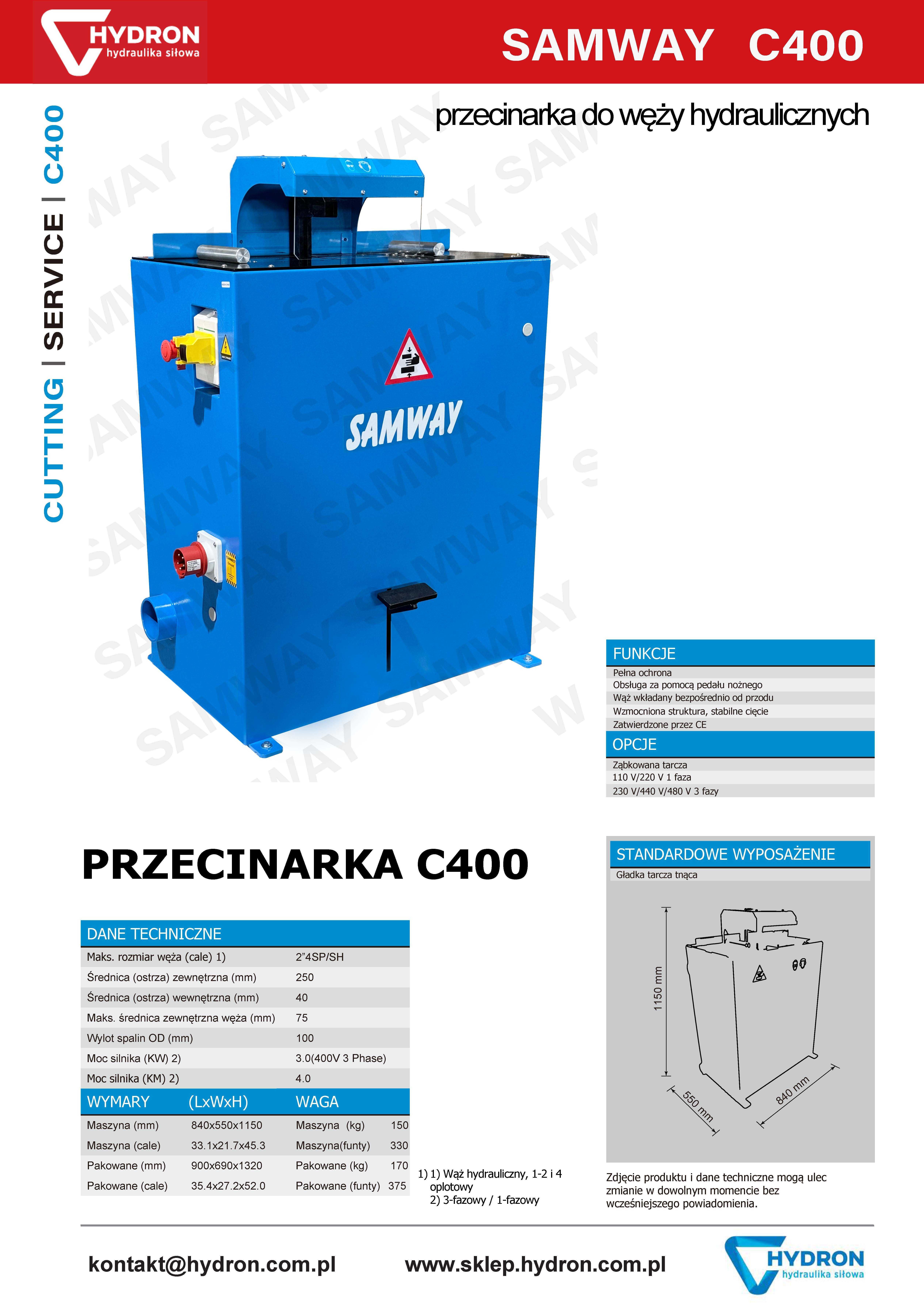Przecinarka do węży hydraulicznych SAMWAY C401 2" + transport + gwar.