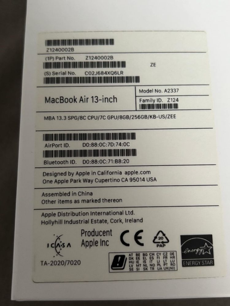 Macbook Air 2020 M1