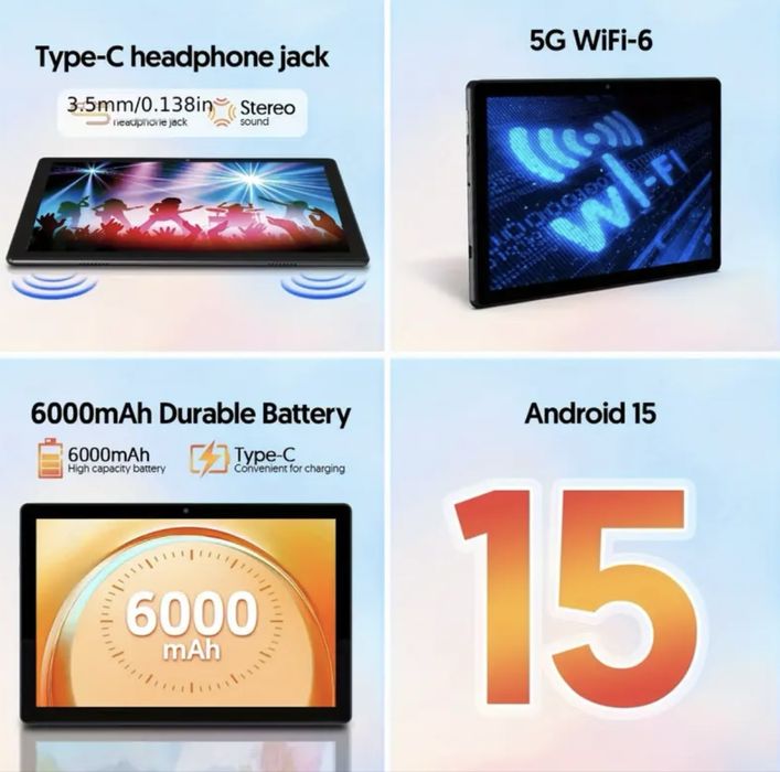 Планшет ANDROID 15 TABLET Память 12/64 Батарея 6000!+ Чехол в Подарок!