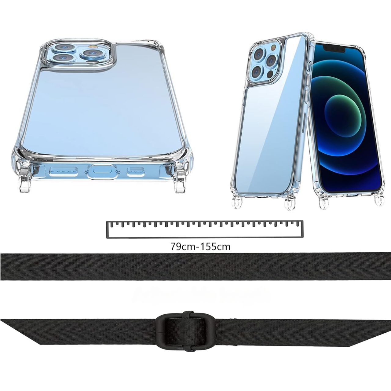 Etui Z Paskiem Iphone 14 Plus Przeźroczyste Pasek Zielony Case Obudowa