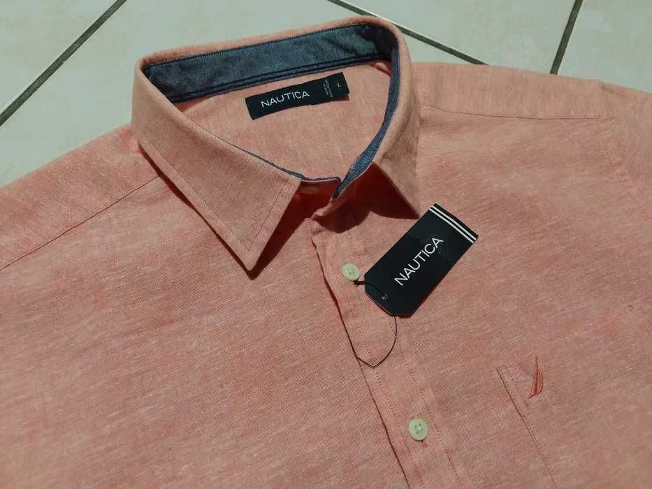 NAUTICA USA - NOWA! z Metkami Koszula Męska Lniana kr/rękaw rozmiar L