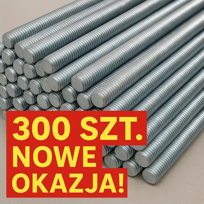 Pręty gwintowane M10×1000 kl. 4.8 – 300 szt. nowe stalowe ocynkowane