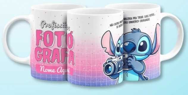 Canecas Estampadas Profissões  do Stitch, dá para Colocar o Nome