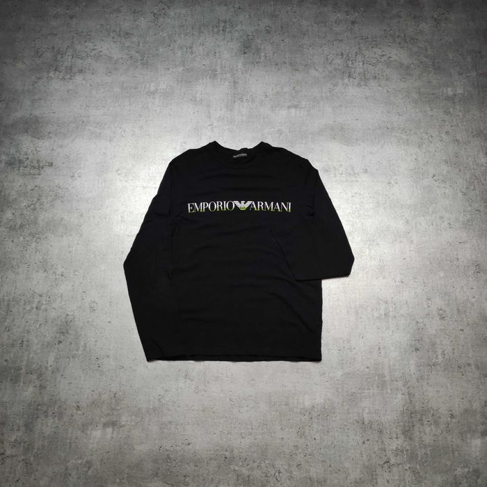 MĘSKA PREMIUM Koszulka Długi Rękaw Bluzka Czarna Emporio Armani Logo
