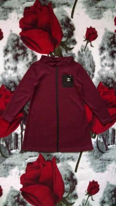 Нове,стильне,трикотажне плаття для дівчинки 4-5 р.,колір-марсал