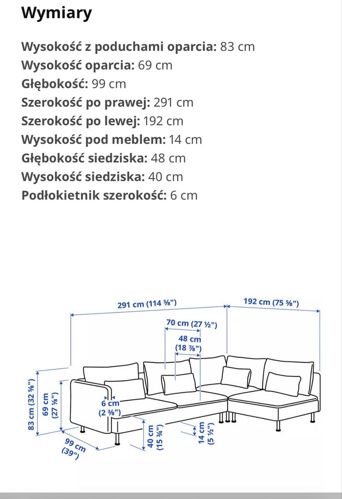 SÖDERHAMN Sofa narożna IKEA  4-osobowa