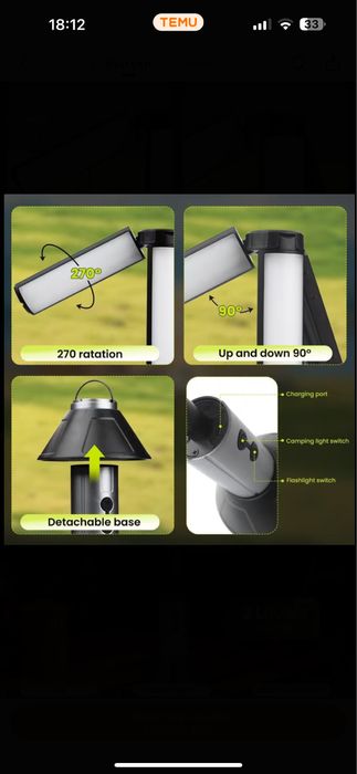 Багатофункціональний портативний LED кемпінговий ліхтар 5в1