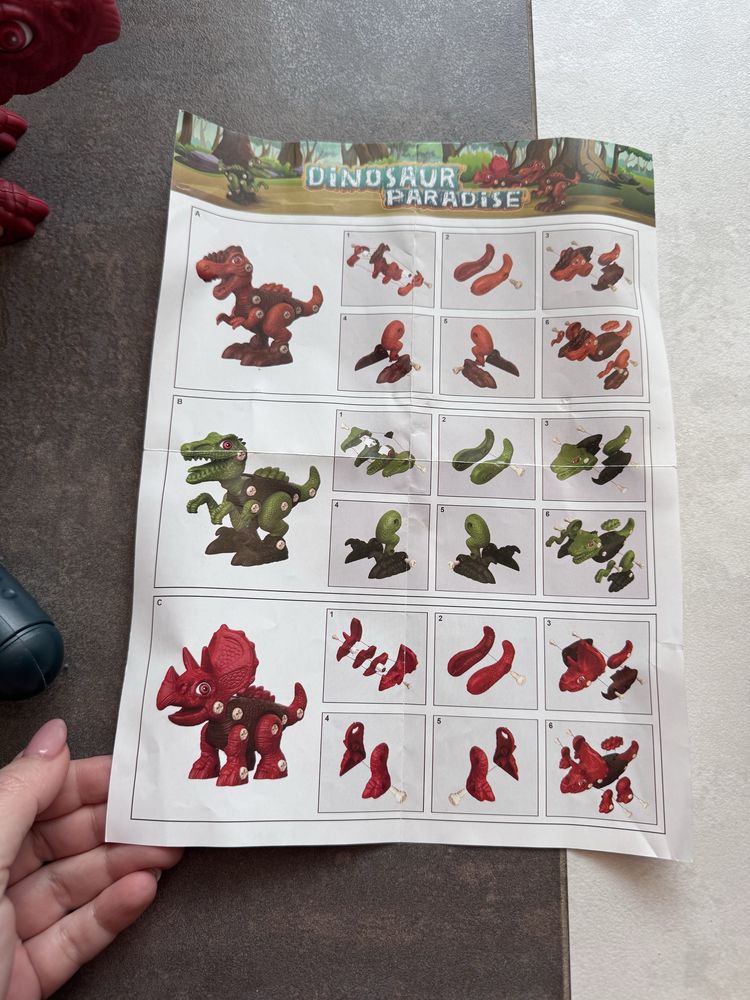 3xdinozaur zabawka do skręcania Triceratops Rex Velociraptor wiertarka