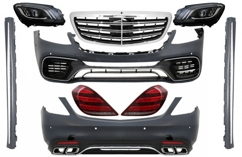 Zderzak przód, tył + lampy LED + grill + progi MERCEDES S W222 13- AMG