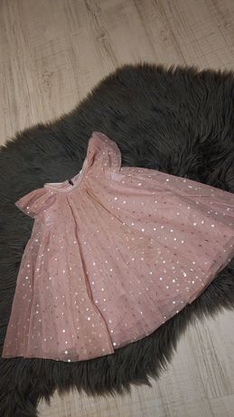 Sukienka śnieżynka święta 68 cm h&m pudrowy róż gwiazdki tiul