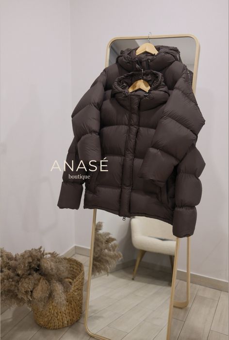 Пуховик коричневий, качиний пух, S,M,L