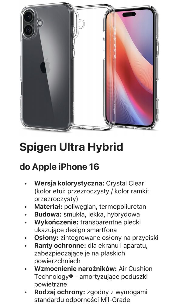 Etui do Apple Iphone 16, Spigen ultra hybrid