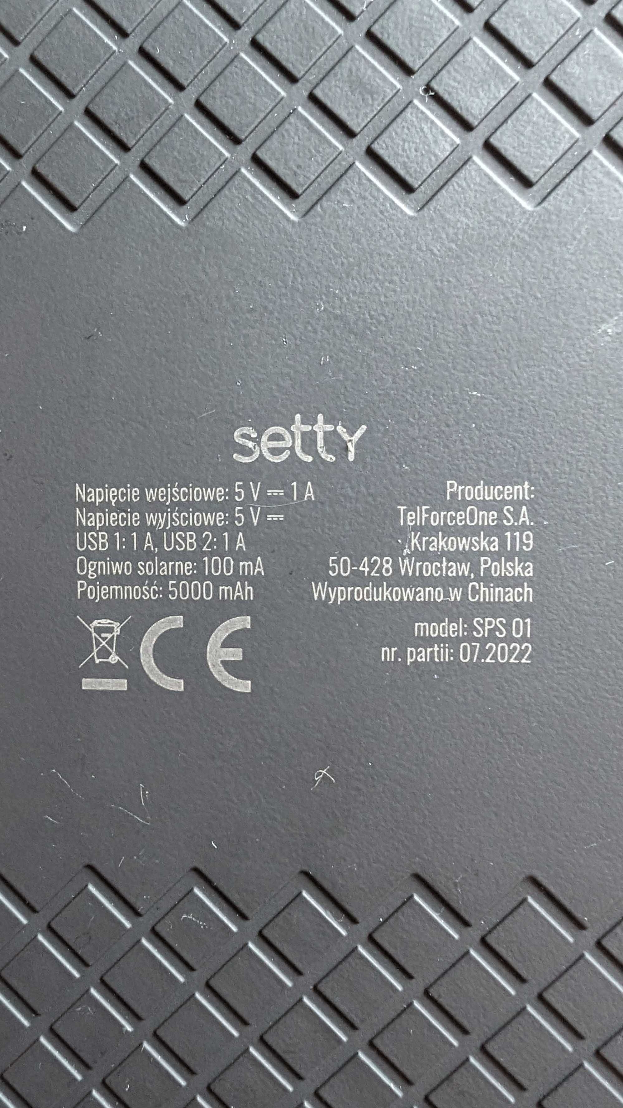 Powerbank solarny 5000mAh 2 USB Setty