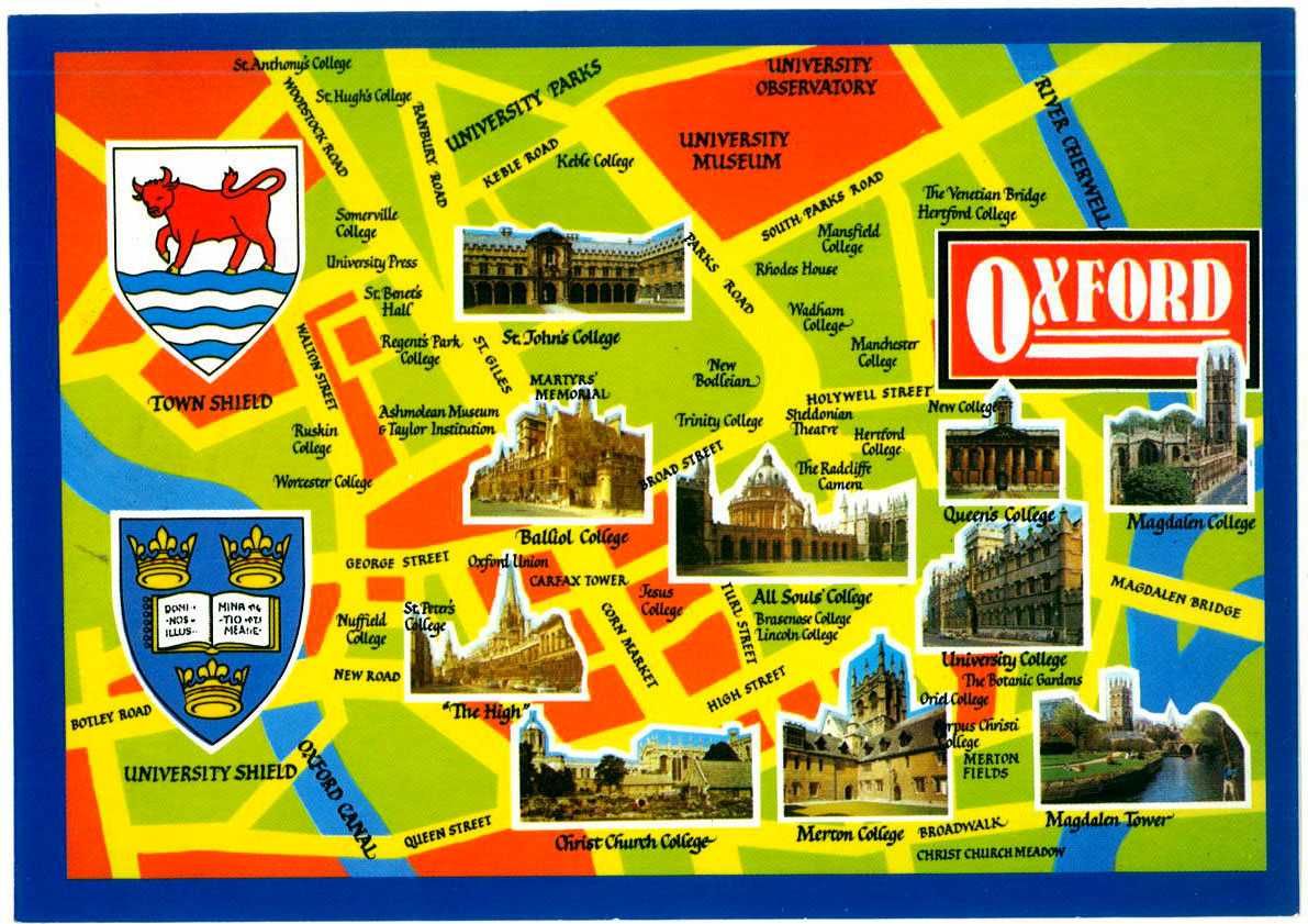 Pocztówka z mapką   Oxford  Wielka Brytania