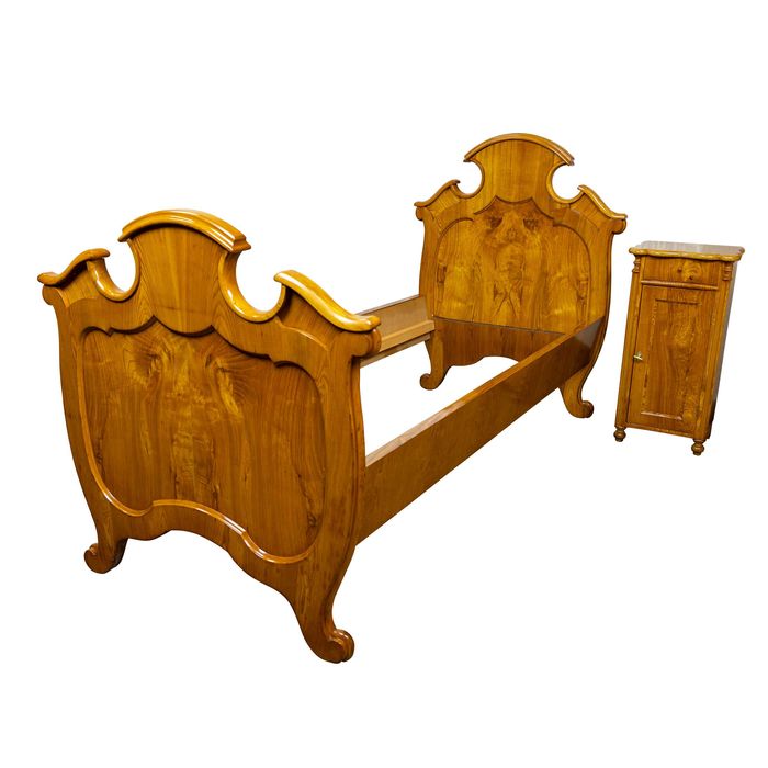 Sypialnia łózko szafka nocna Ludwik Filip Biedermeier antyki