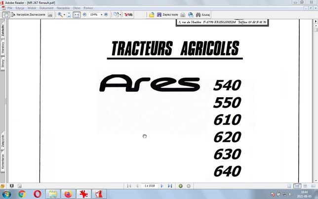 instrukcja napraw Renault Ares 540, 550, 610, 620, 630, 640
