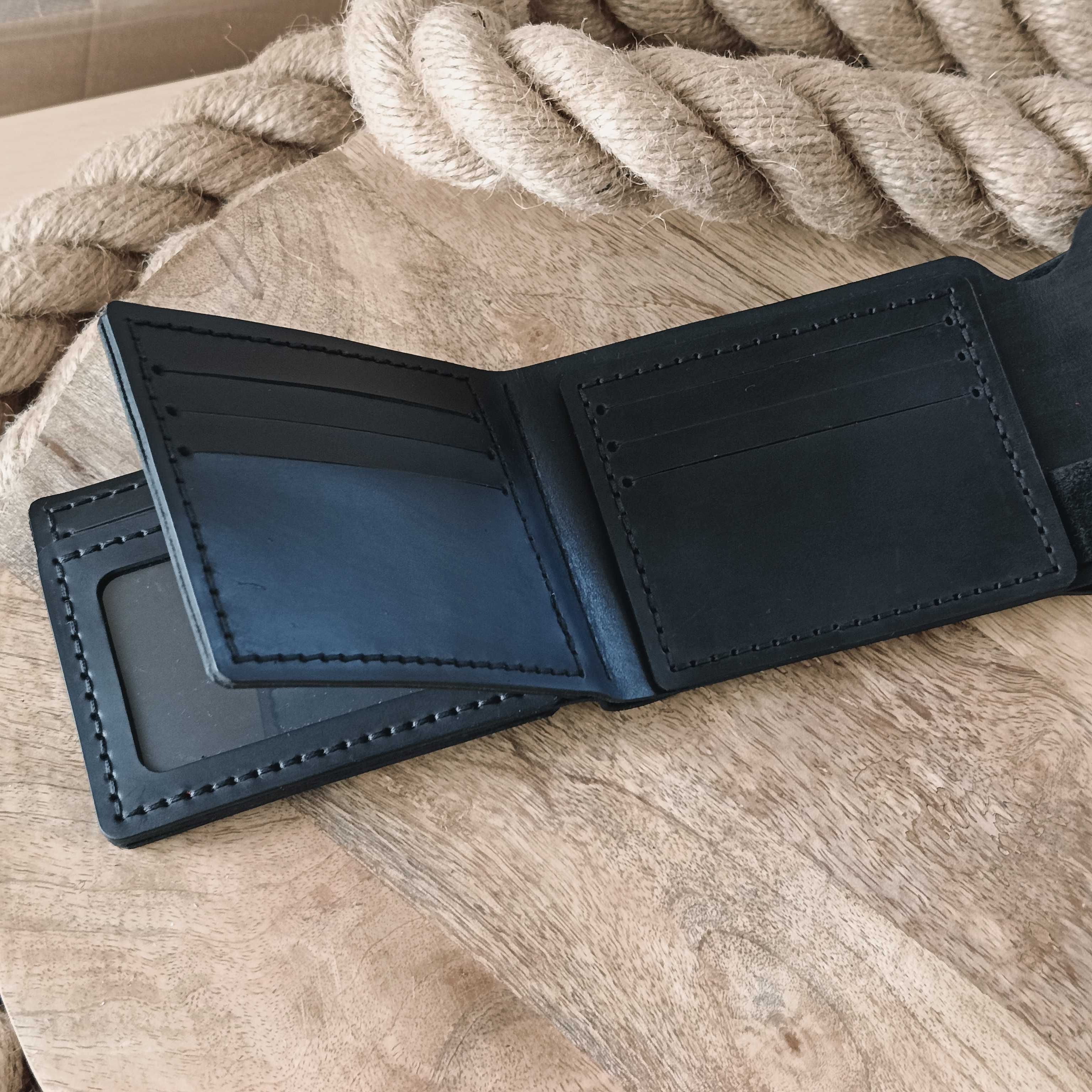 Męski skórzany RFID portfel z grawerem na bilon zdjęcia karty