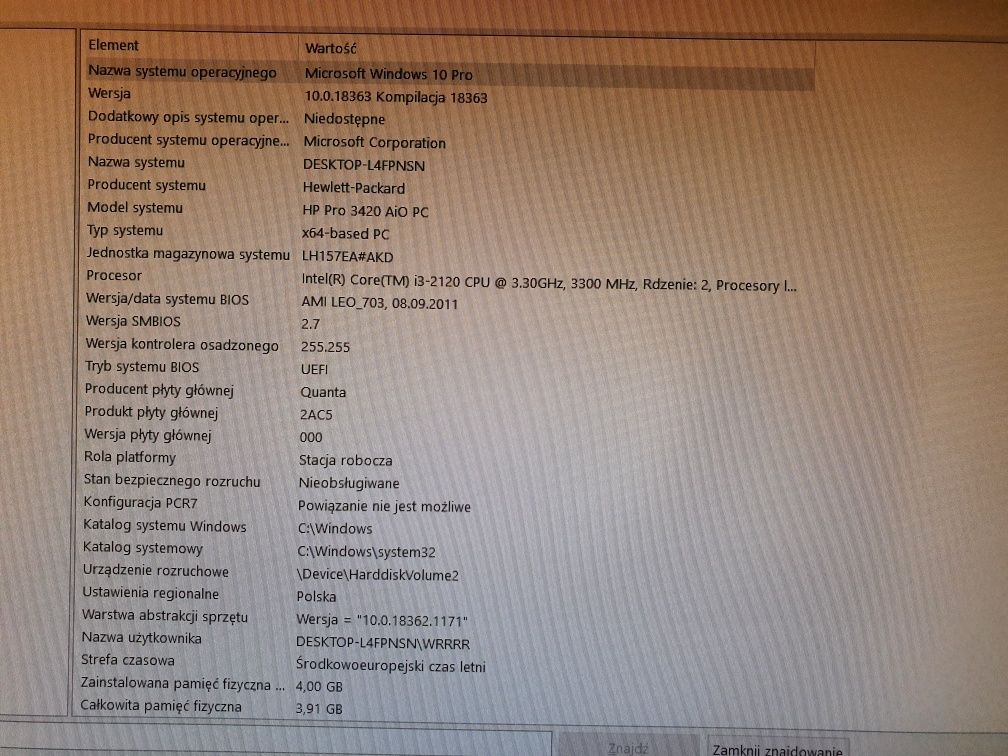 HP komputer / monitor RAM 4GB