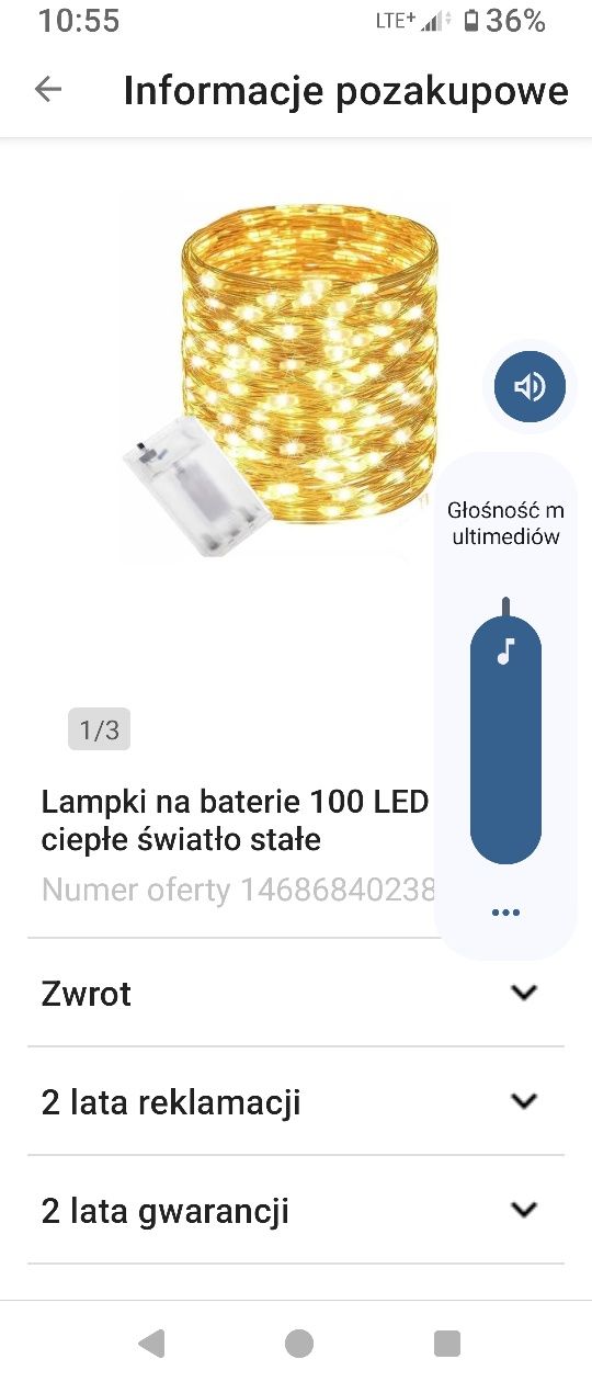 Lampki na Baterie 100 LED białe Ciepłe Światło Stałe 

Druciki LED