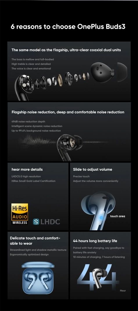 OnePlus Buds 3 Hi-Res/Bluetooth 5.3/LHDC/49 dB ANC/