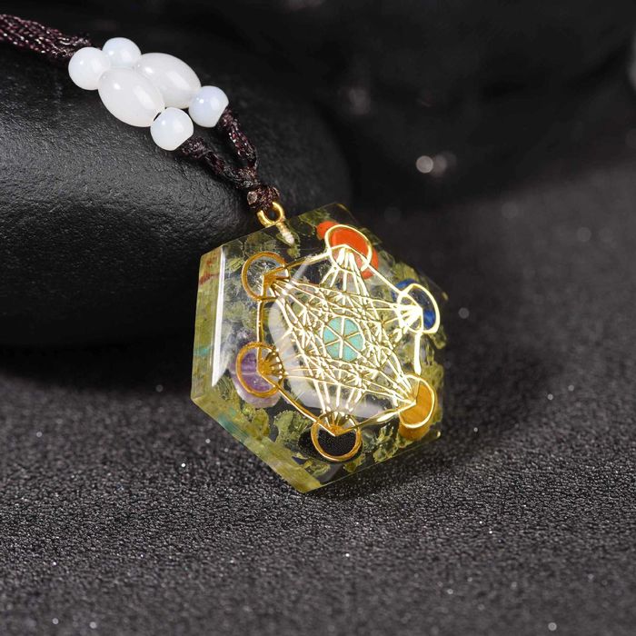 Piękny Naszyjnik Turmalin Obsydian Oko Tygrysie Sześcian Metatrona