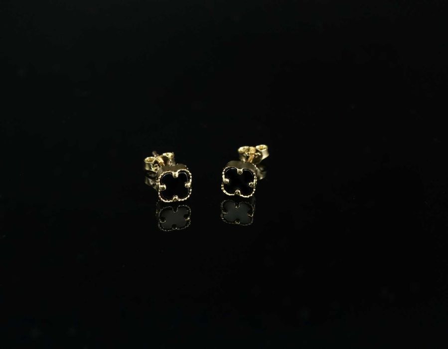 Złoto 585-złote kolczyki koniczynki