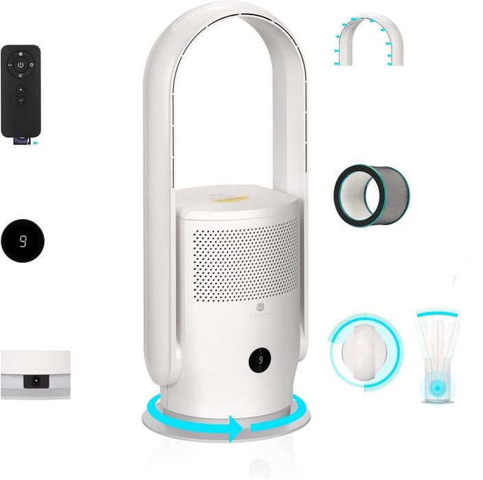 ULTTY Wentylator z Funkcją Oczyszczania Powietrza 3 Tryby Biały 80 cm