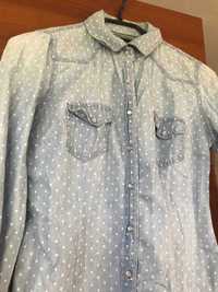 Bluzka koszula jeansowa białe w kropki perełki Stradivarius S XS