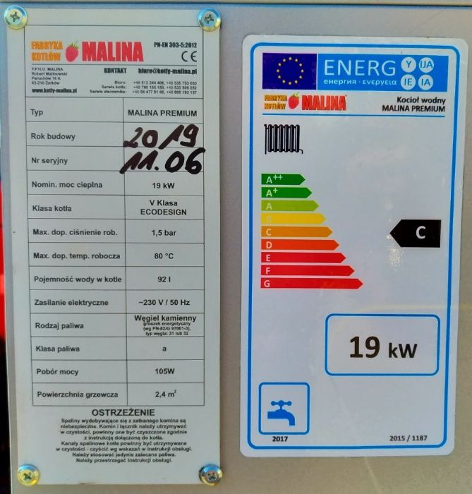 Piec na Ekogroszek 19 kW -> 5 Klasa, SKZP, Zapalarka Gratis