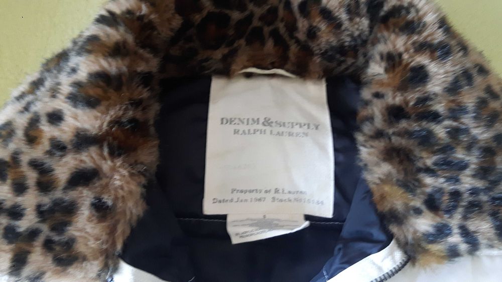 Kamizelka jak nowa Ralph Lauren ecru z panterkowym kołnierzem, r. M