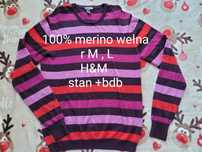 Sweter swetr r L M H&M wełniany merino 100% termiczny damski lub męski