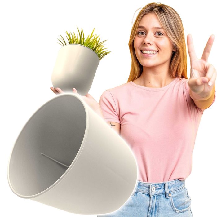 Osłonka wisząca Naściennna Pojedyńcza na kwiaty 14cm jasnoszary donica