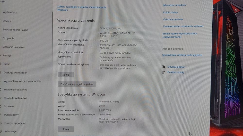 Komputer MSI Infinite 7RB-035EU i5-7400 8GB RAM 1TB GTX1050 Ti Win10