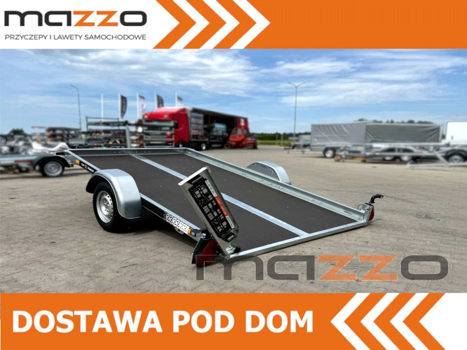 MAZZO DOSTAWA Platforma uchylna pod quada motor 304x170cm z podnośnikiem TT MULTI 3017 DMC 750kg  Przyczepa lekka 750kg pod motor lub quada V-dyszel 155/80R13