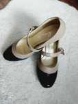 buty czółenka czarne beżowe niski obcas 36 półbuty z paskiem zapinane