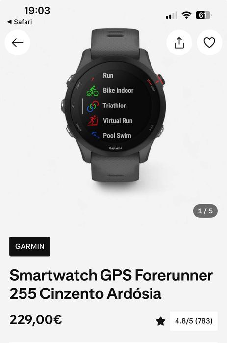 Relógio Garmin Forerunner 255