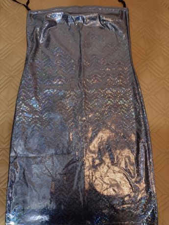 Sukienka mini srebrna S na sylwestra