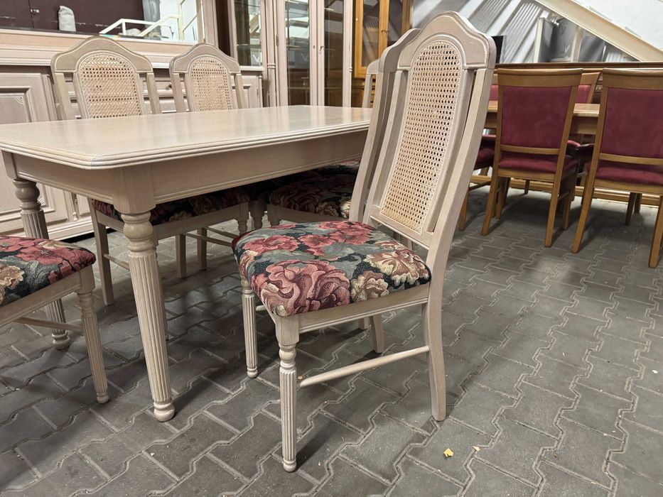 Stół drewniany zestaw stół i krzesła w stylu prowansalskim ecru