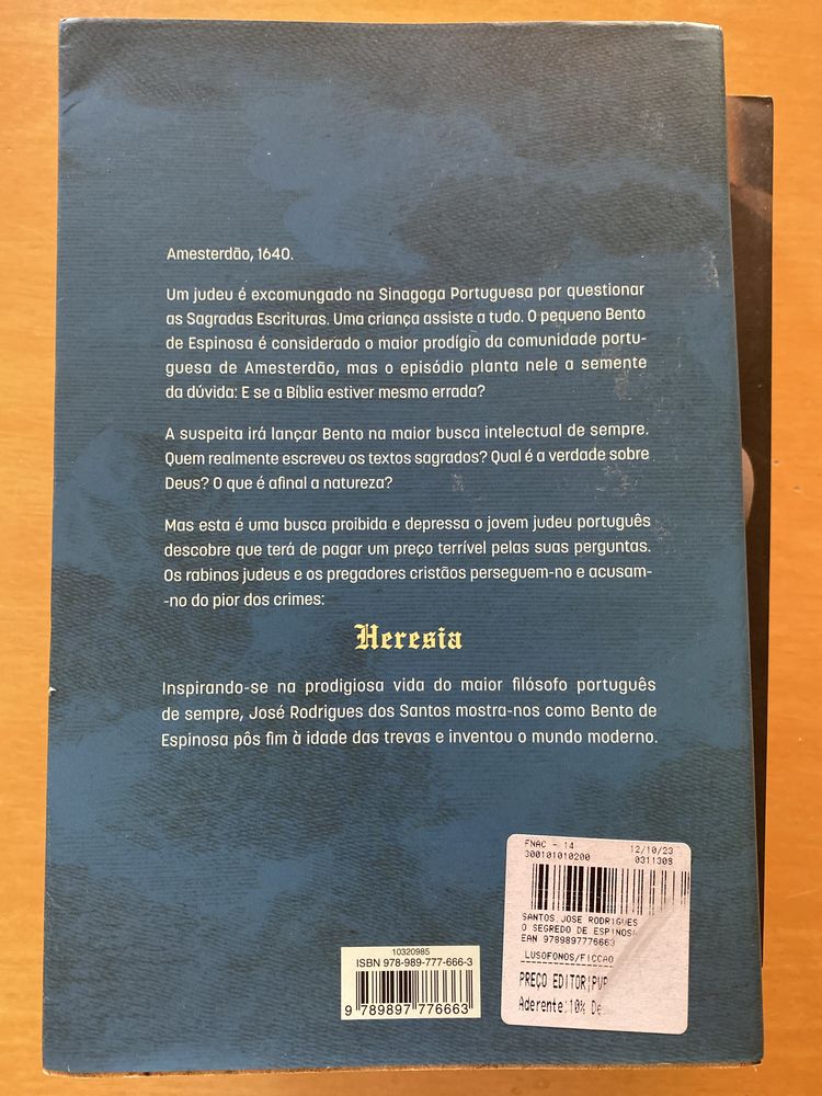 Vendo livro O segredo de Espinosa de José Rodrigues dos Santos