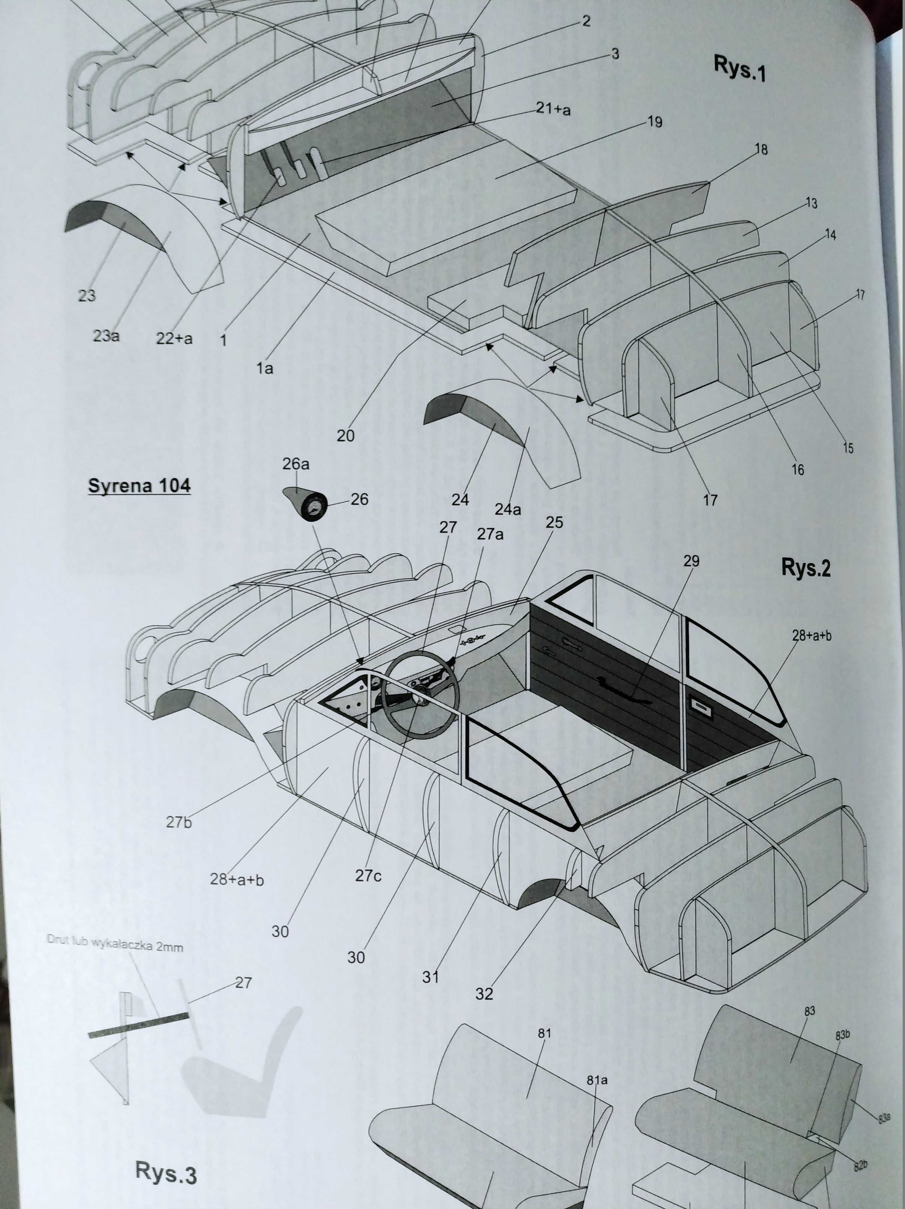 Model kartonowy samochód ciężarowy STAR C-25 z naczepą + 5x Syrena 104