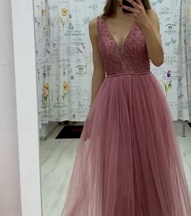 Sukienka na wesele, urodziny, studniówkę. Pudrowy róż. Rozmiar S/M