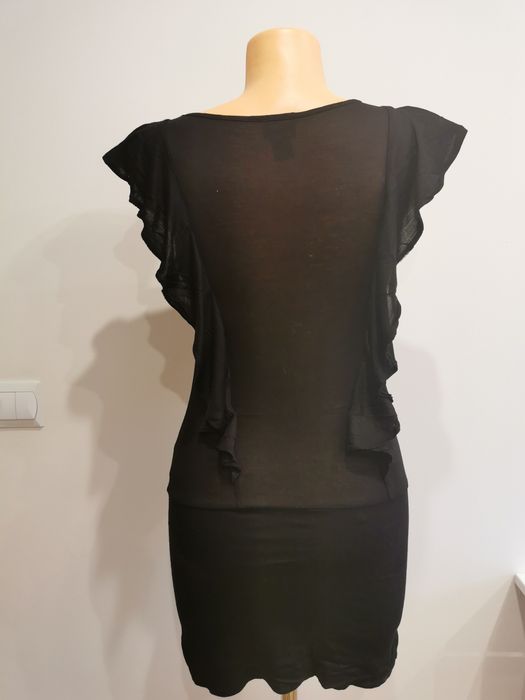 Czarna bluzka XS, z falbankami H&M, tunika, mini sukienka