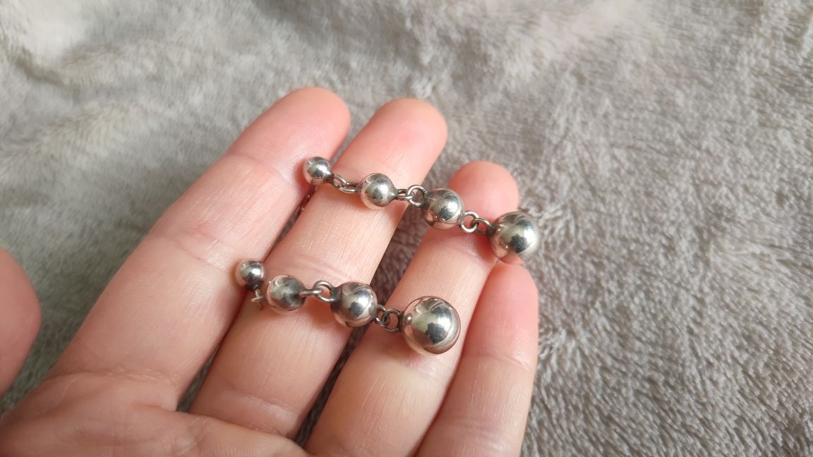 Kolczyki sztyfty wkrętki wiszące kulki kuleczki srebrne ze srebra