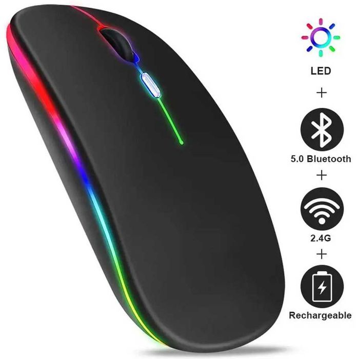 Беспроводная мышь Bluetooth 5.2 + 2.4 Гц с RGB подсветкой Black mat